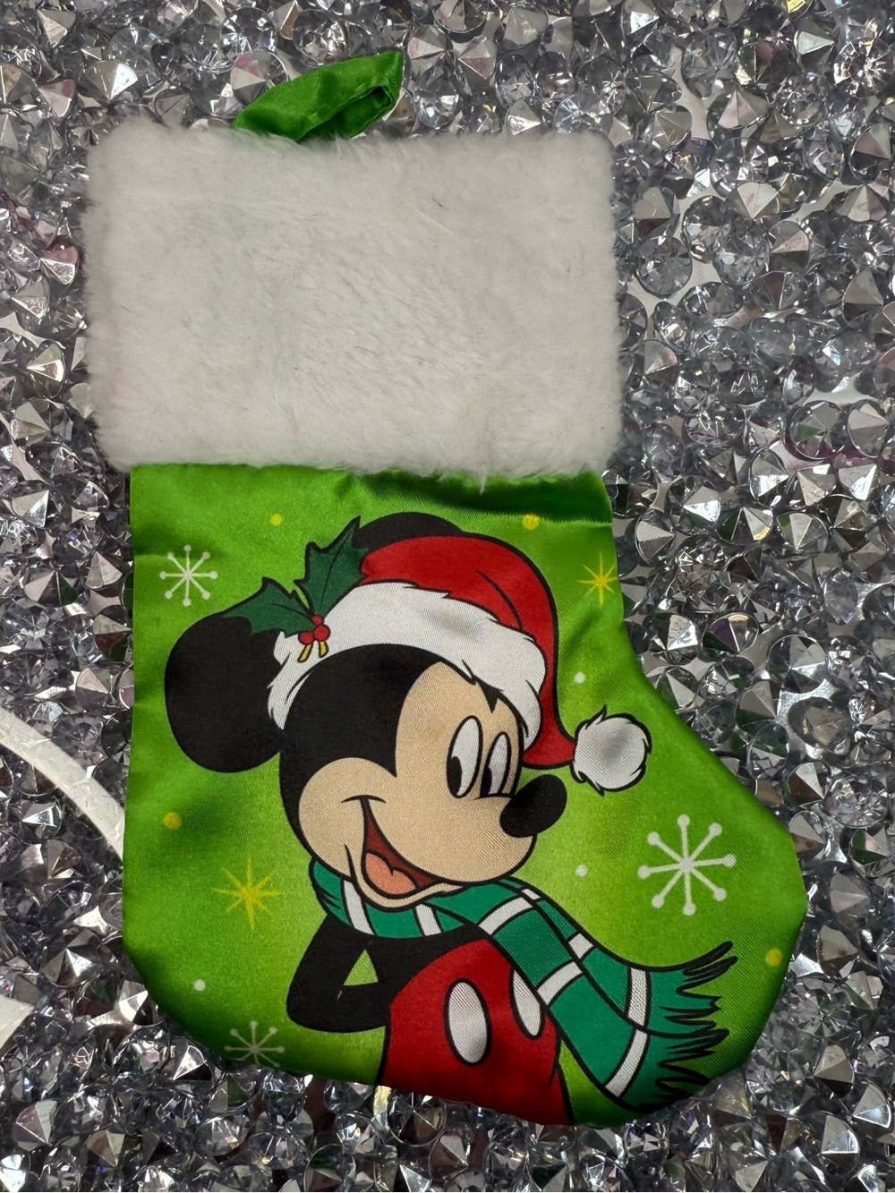 Disney mini stocking Xmas Green Mickey Mouse Holiday Stocking with White Cuff